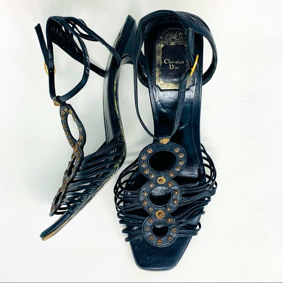 CHRISTIAN DIOR 40 Black strappy heeled sandal C